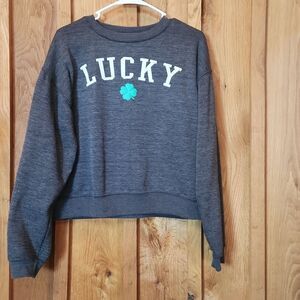 MODERN LUX Jerry Leigh Lucky Clover Crewneck Oversized Sweatshirt, XS, Grey